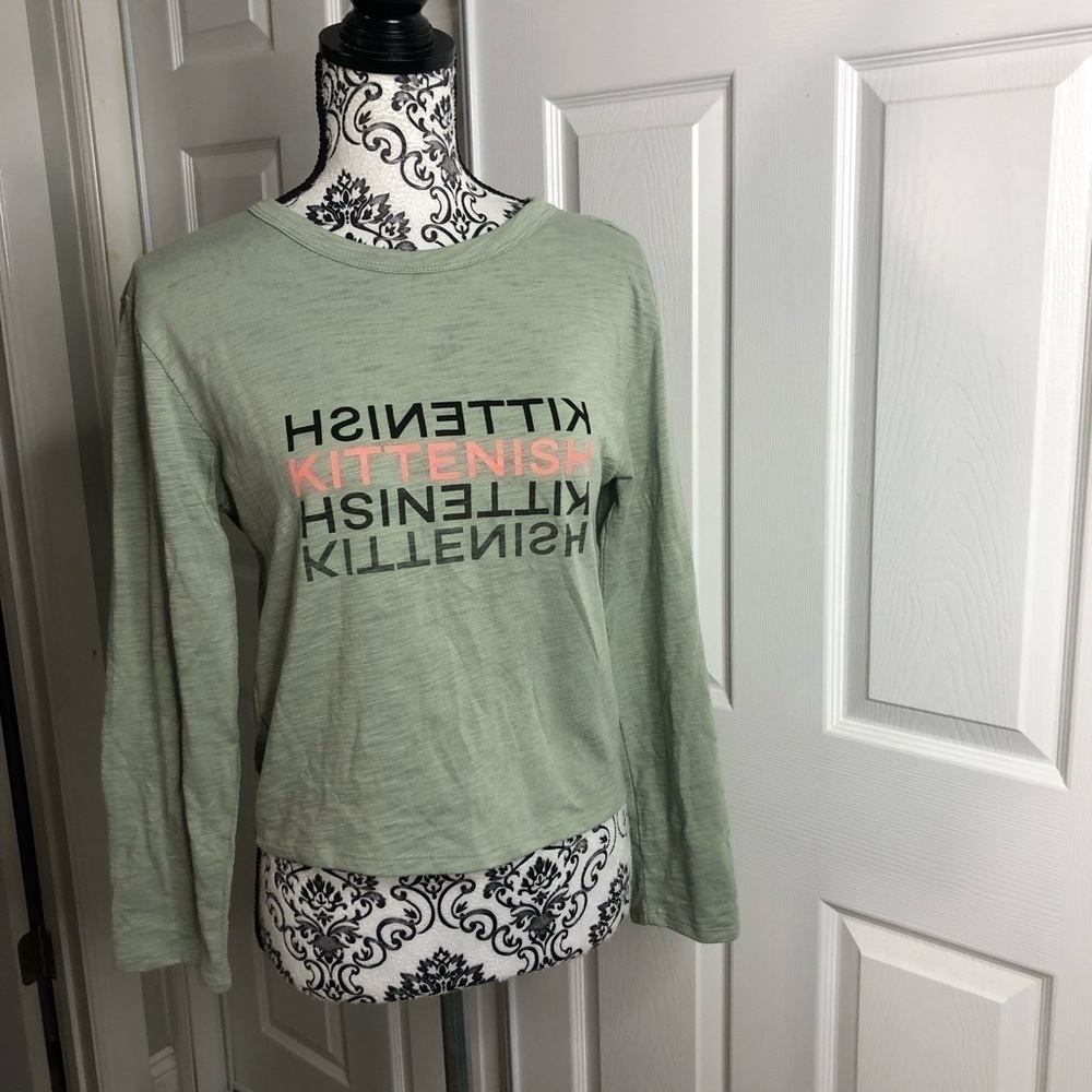 Kittenish Shirt Green Logo Long Sleeve Top M
